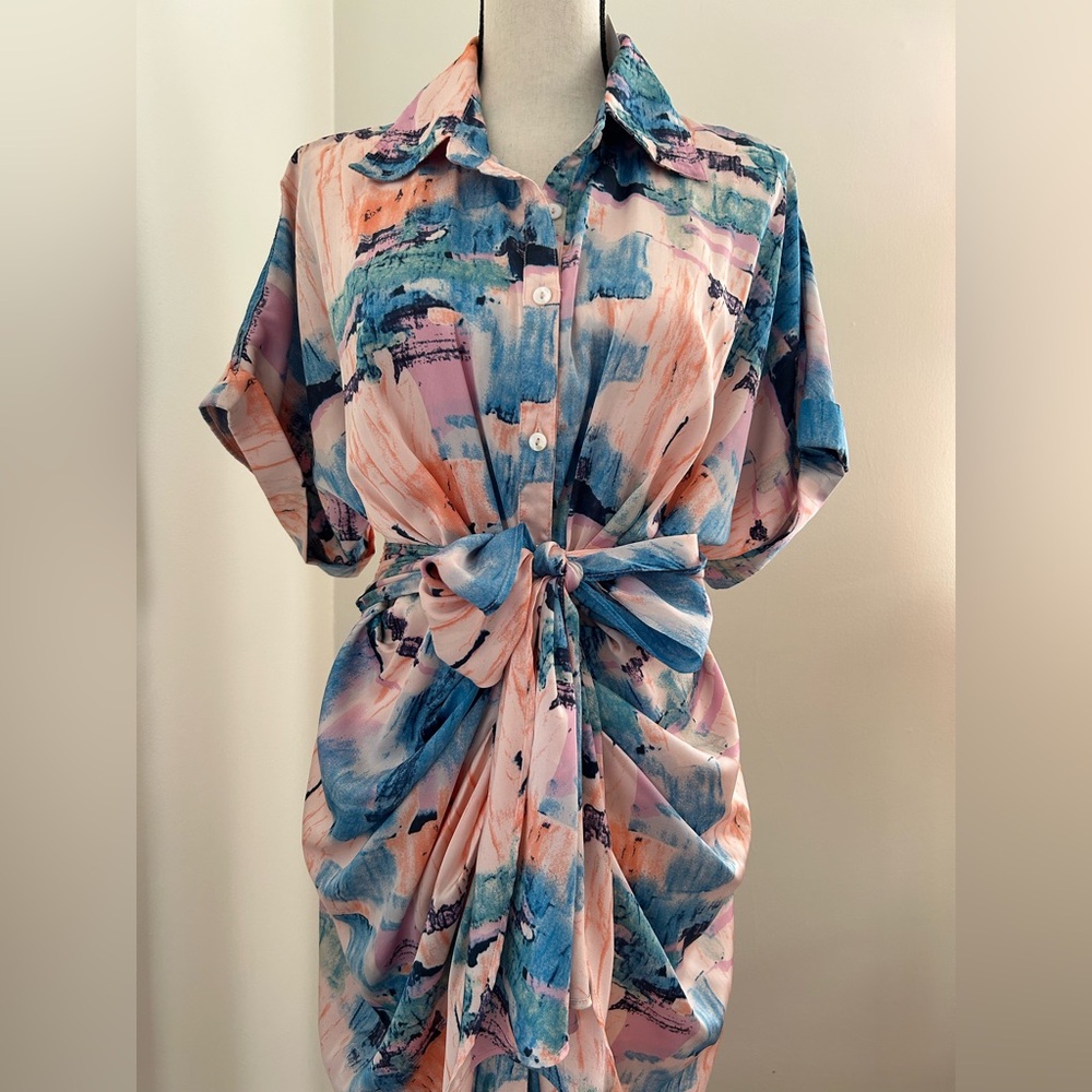 Entro Pink and Blue Abstract wrap Dress